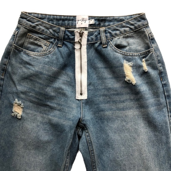 Princess Polly Distressed Skinny Blue Jeans White Zipper Size 4 - Picture 4 of 11